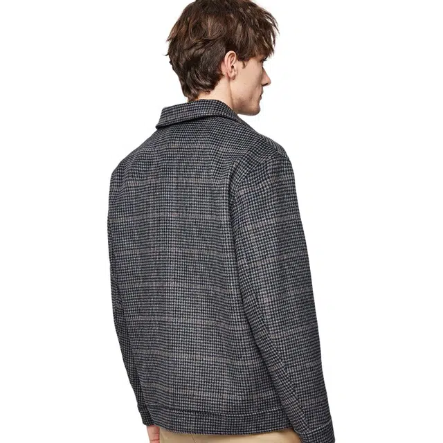 红豆 暖感羊毛格纹复古保暖毛呢翻领茄克衫口袋百搭秋冬季外套夹克 男款