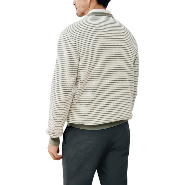 丹宁哲学 蓬松保暖百搭条纹常规长袖圆领宽松型套头针织衫 男款