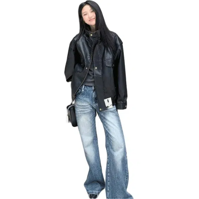 【小众设计感美拉德色系机车皮衣】布客行 狂野硬朗不羁摇滚叛逆霸气复古英伦学院风宽松廓形短款翻领秋冬百搭外套  夹克 男女同款