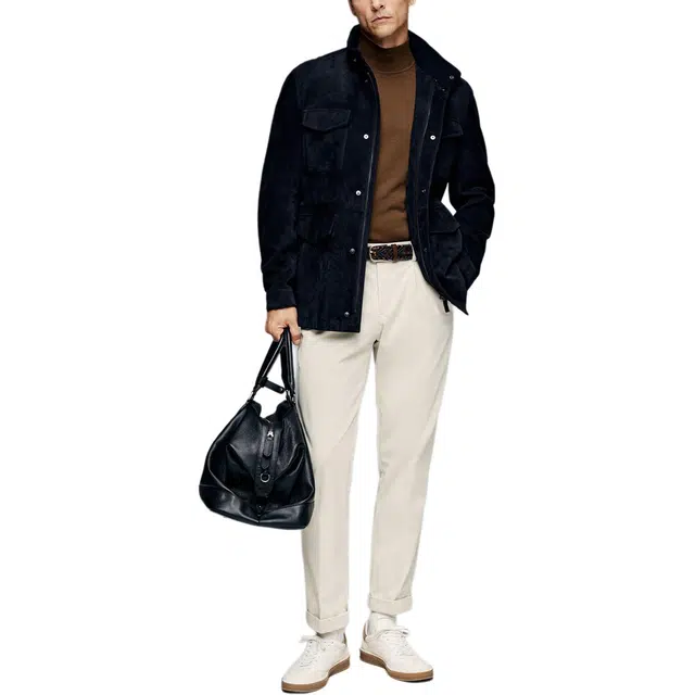 丹宁哲学 灯芯绒纹理新西兰绵羊皮男士立领直筒型皮衣 男款