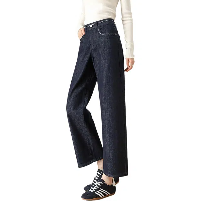 惟熙 直筒裤高腰刺绣九分裤牛仔裤 女款