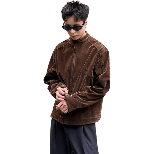 单爵 美拉德麂皮外套男春秋短款哈灵顿巴恩风夹克 男女同款