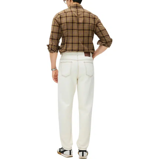 丹宁哲学 高档复古胚白色纯棉 秋季男士合体直筒牛仔裤 男款