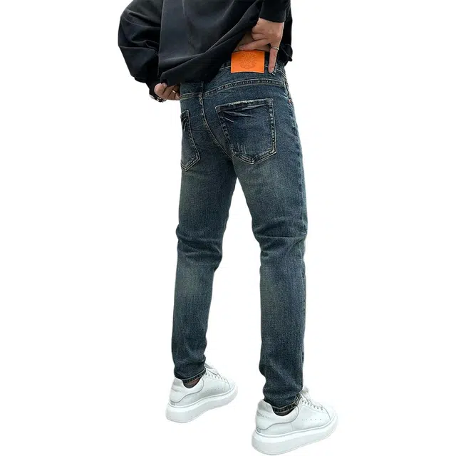 特斯型 高端秋冬水洗复古蓝百搭修身小脚裤弹力长裤 男款