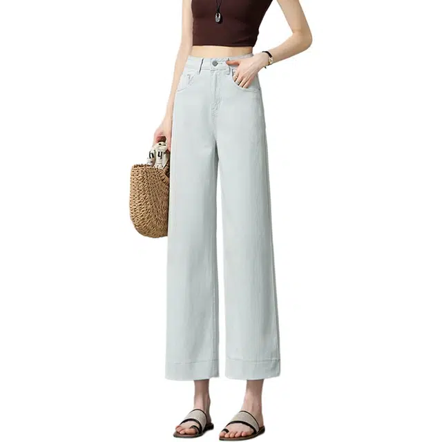 惟熙 薄款高腰垂感直筒裤九分阔腿裤子牛仔裤 女款