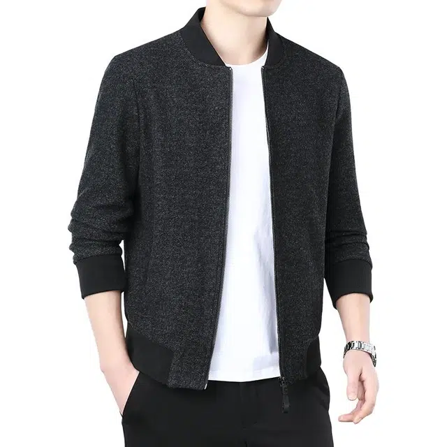 太子龍 秋冬季外套开衫加绒厚短款针织衫纯色潮流夹克 男款