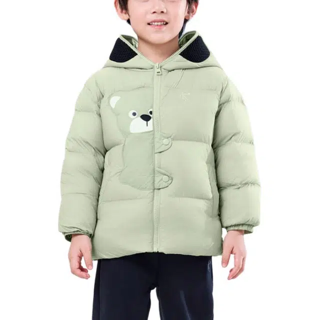 乔丹 舒适柔软连帽百搭羽绒服 泊岸绿 中小童