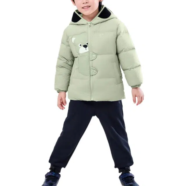 乔丹 舒适柔软连帽百搭羽绒服 泊岸绿 中小童