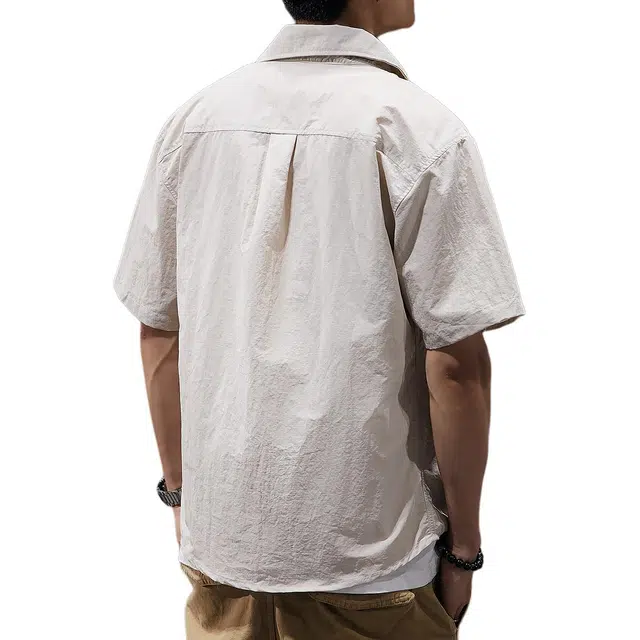 贵色 潮牌痞帅休闲小众设计感翻领宽松薄款短袖衬衫 男女同款