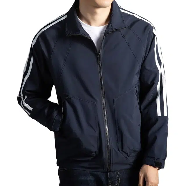 卡丹狄诺 防风抗皱男士春秋季立领轻奢品质舒适透气拼接条纹运动户外休闲冲锋衣外套男夹克 男款