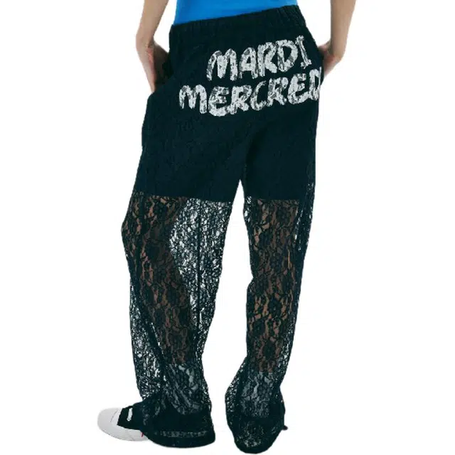 MARDI MERCREDI SS25 PANTS BRUSH LOGO FLOWER LACE_NAVY