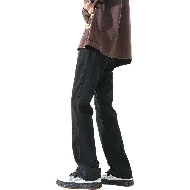 图兰朵 美式复古高街水洗做旧中腰舒适百搭通勤微喇弯刀牛仔裤 男女同款