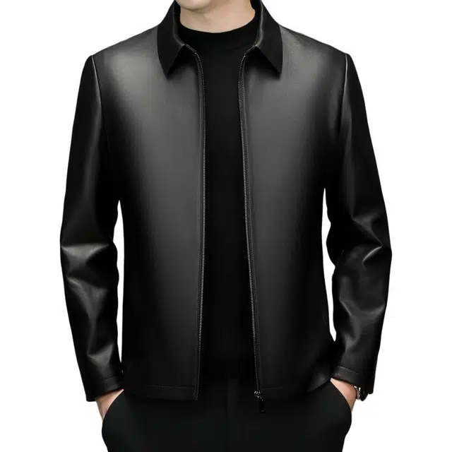 太子龍 品牌高端春秋装翻领真皮中老年行政商务休闲绵羊皮皮衣 男款