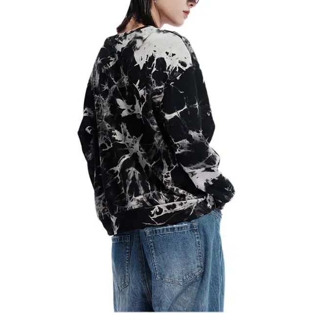 艾莱依 宽松圆领加绒加厚长袖卫衣 女款 黑花