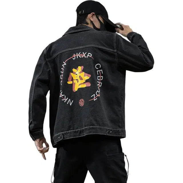 太子龍 潮牌明线宽松大码韩版工装上衣学生牛仔外套 男款