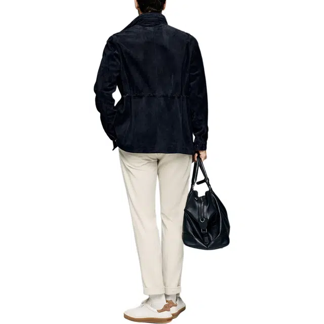 丹宁哲学 灯芯绒纹理新西兰绵羊皮男士立领直筒型皮衣 男款