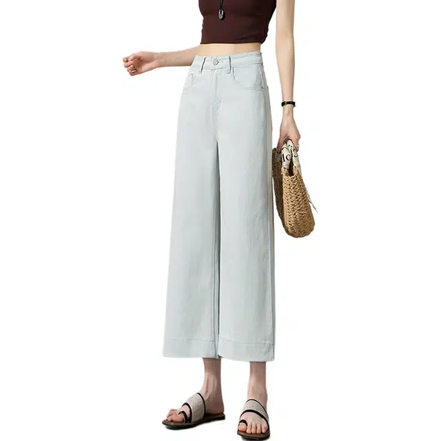 惟熙 薄款高腰垂感直筒裤九分阔腿裤子牛仔裤 女款