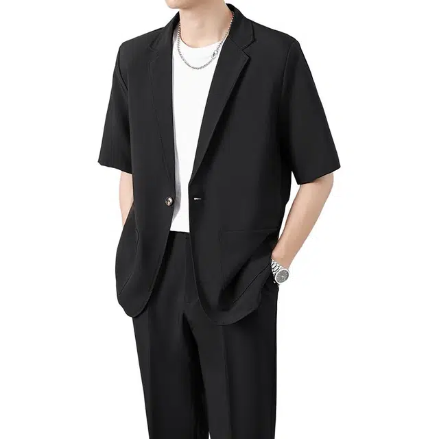 大白鲨 夏季休闲西服男韩版上衣潮流痞帅气宽松潮牌西装 男款
