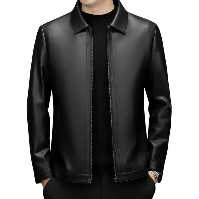 太子龍 高端春秋装翻领真皮中老年行政商务休闲绵羊皮皮衣 男款