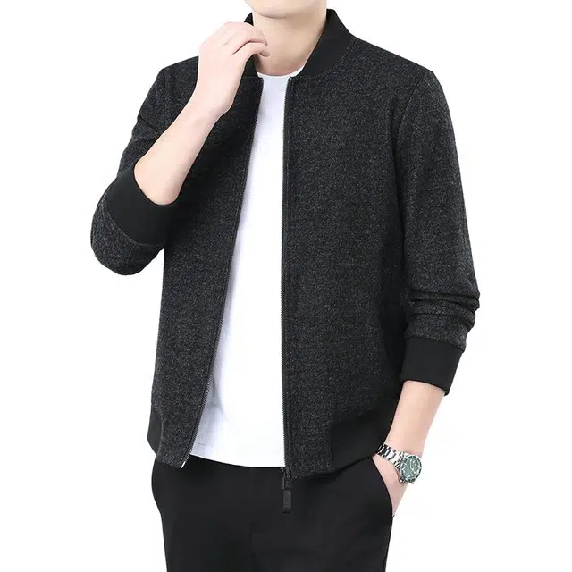 太子龍 秋冬季外套开衫加绒厚短款针织衫纯色潮流夹克 男款