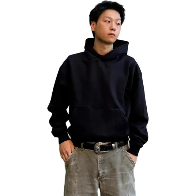 徐百货 美式纯色连帽宽松廓形休闲帽衫外套慵懒风百搭情侣上衣卫衣 男女同款