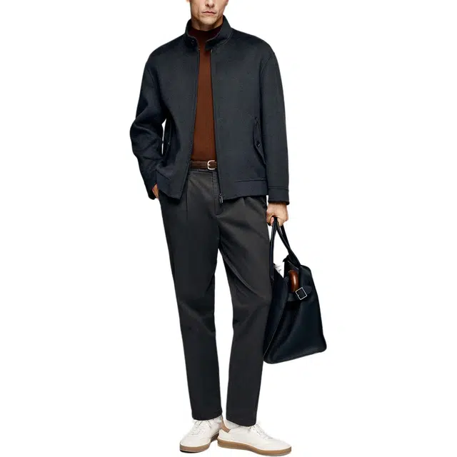 丹宁哲学 纯羊毛手工双面呢纯色长袖立领标准夹克 男款