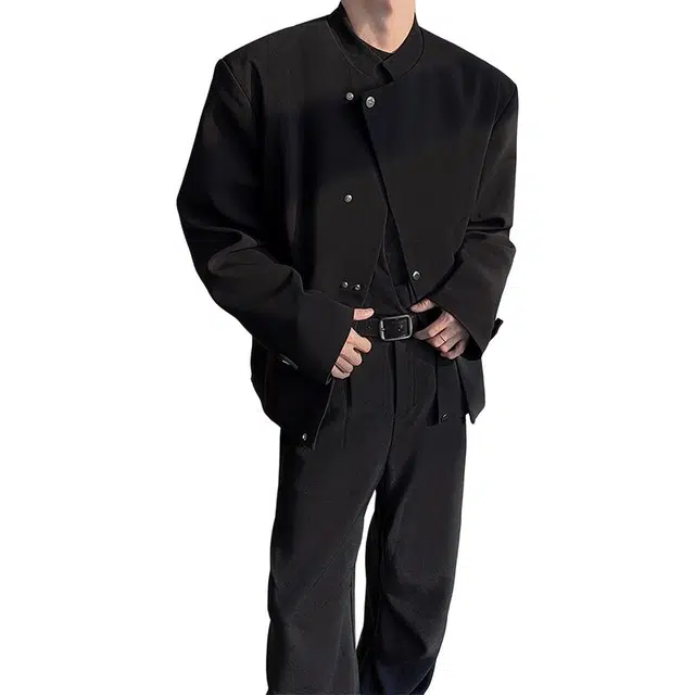 拓菲 新中式斜门禁高级感立领西装春秋季中山装廓形西服夹克外套 男女同款