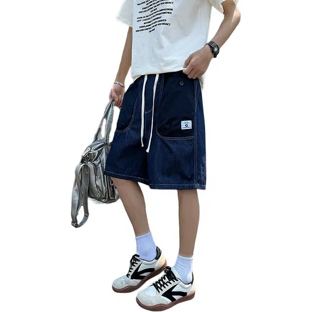 太子龍 大口袋潮牌夏季薄款五分裤牛仔短裤 男款