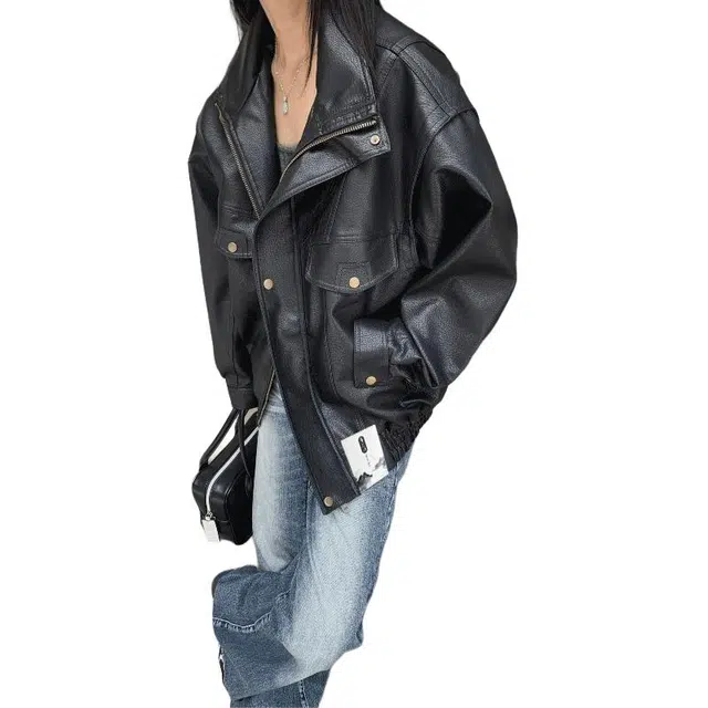 【小众设计感美拉德色系机车皮衣】布客行 狂野硬朗不羁摇滚叛逆霸气复古英伦学院风宽松廓形短款翻领秋冬百搭外套  夹克 男女同款