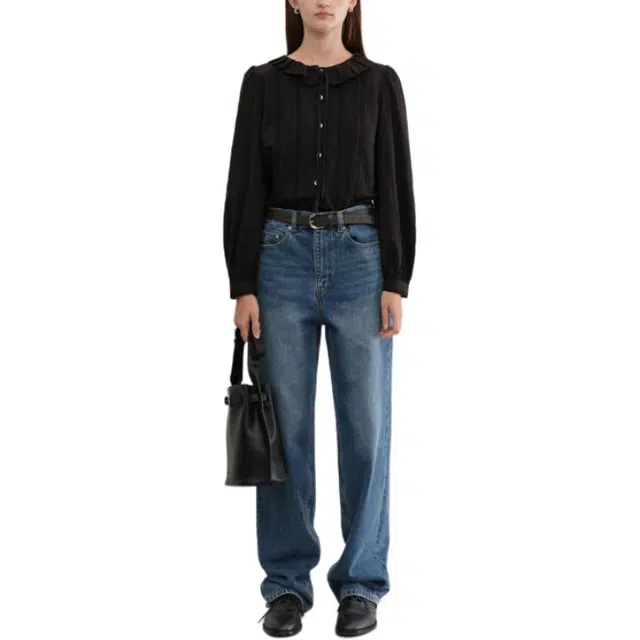 Dunst EXCLUSIVE VINTAGE RUFFLE BLOUSE BLACK
