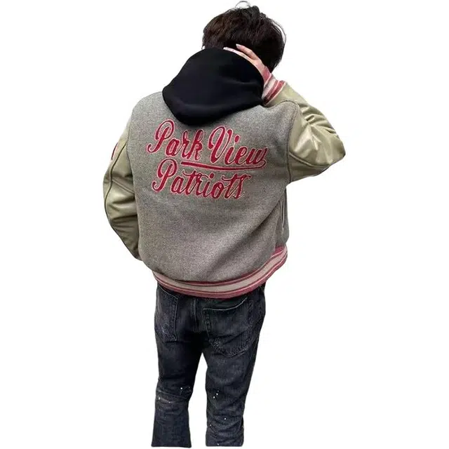 一碗士多  复古巴恩风毛巾绣美式高街小众百搭单排扣设计感宽松舒适痞帅个性通勤日常户外运动立领棒球服 男女同款