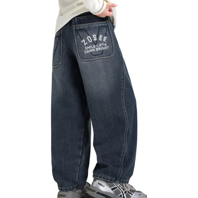 左西牛仔裤 加绒防风耐磨保暖抗静电松紧腰 儿童款