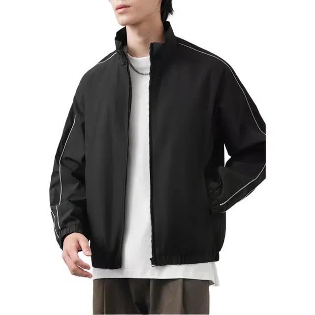 杜克恩 美式立领三防休闲外套春秋季纯色潮流百搭青少年宽松教练夹克 男款