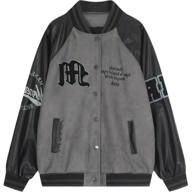 地界二 美式复古撞色高街刺绣麂皮绒棒球服春秋季潮牌外套夹克 男款