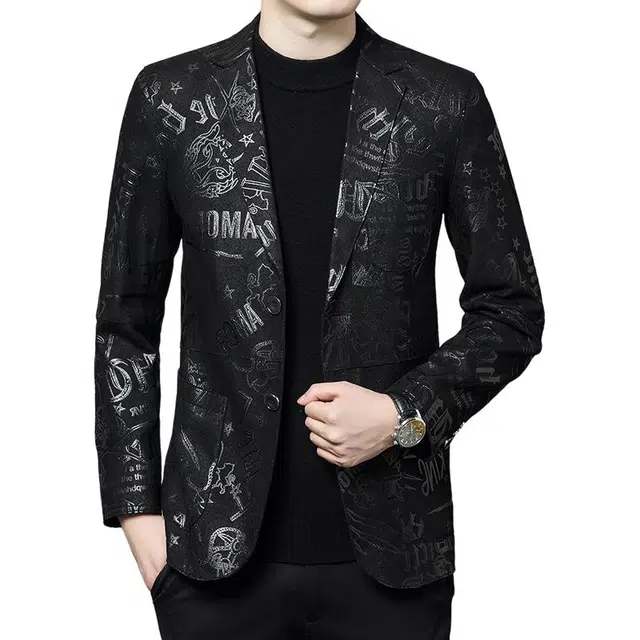 太子龍 真皮海宁绵羊皮高档内胆鸭绒印花秋冬西装 男款