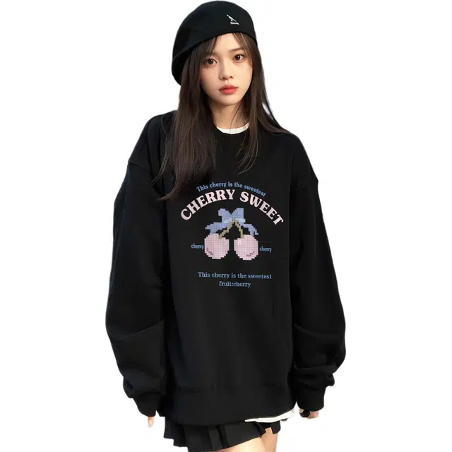 丝絮丝绸 美式复古潮流可爱舒适百搭圆领上衣 卫衣 男女同款