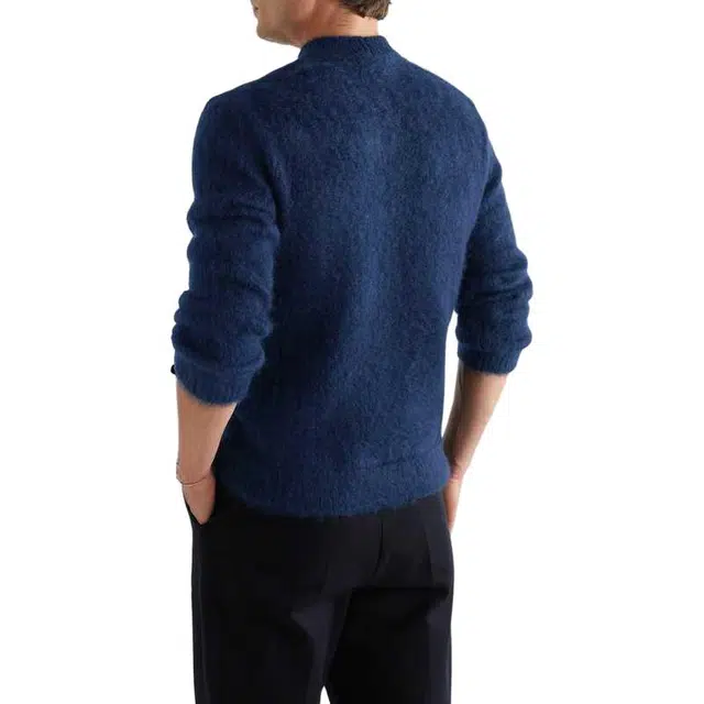 阿玛尼 直筒马海毛混纺长袖针织衫 男女同款 蓝色