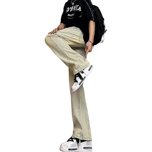 单爵 美式高街长裤子男潮牌修身微喇显瘦拼接牛仔裤 男女同款