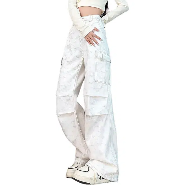 单爵 脏脏扎染伞兵工装裤男款潮流美式裤子牛仔裤 男女同款