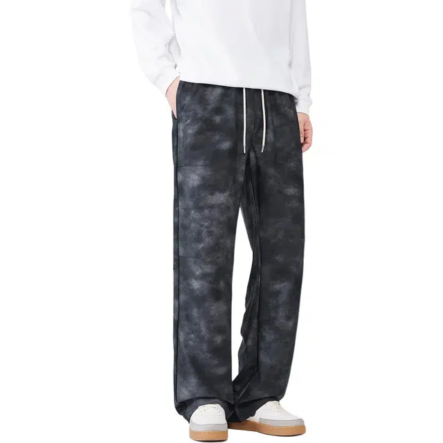 希越 美式扎染宽松垂感显瘦抽绳直筒阔腿脏脏休闲裤 男款