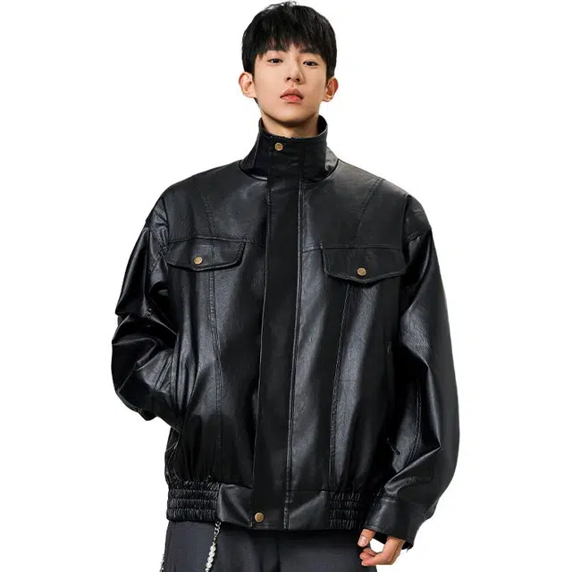 佐菲利 美式复古软皮衣外套潮牌宽松硬汉痞帅机车工装夹克 男女同款
