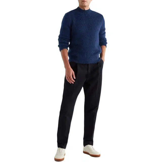 阿玛尼 直筒马海毛混纺长袖针织衫 男女同款 蓝色