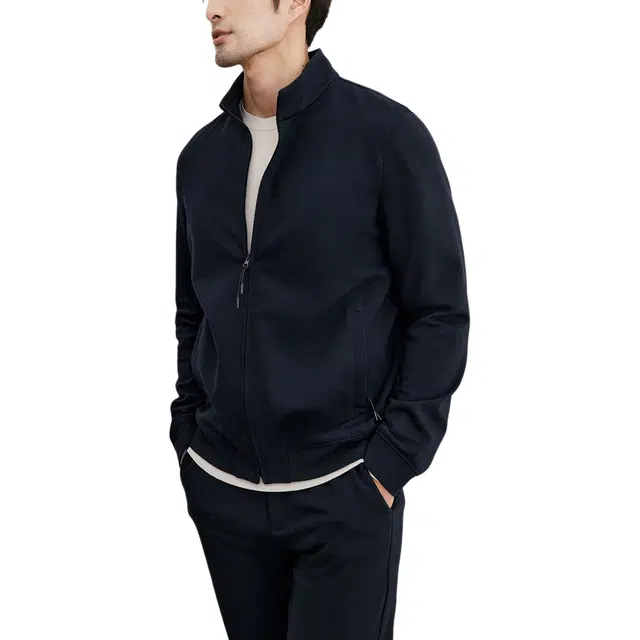 丹宁哲学 高端针织羊毛面料立领收口袖长袖标准夹克 男款