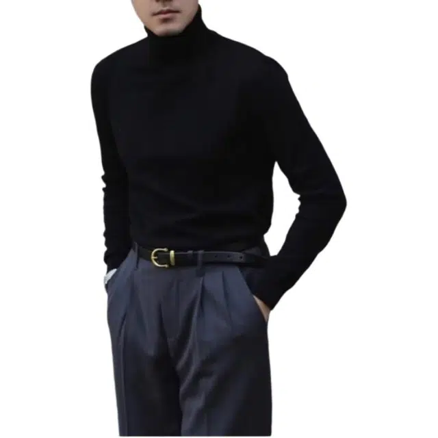 大格子与黑猫 英伦长袖套头百搭打底衫韩版秋冬季弹力抗起球男士高领 针织衫 男款