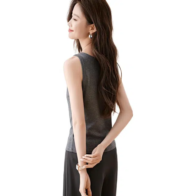 沫晗依美 纯色套头透气圆领圆领背心 女款 花灰色