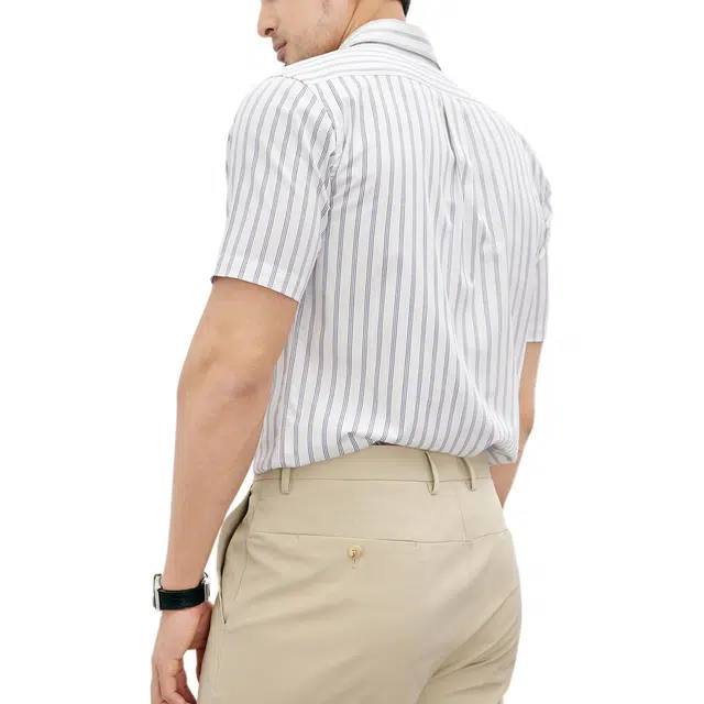 丹宁哲学 纯棉色织条纹夏季短袖休闲风衬衫 男款