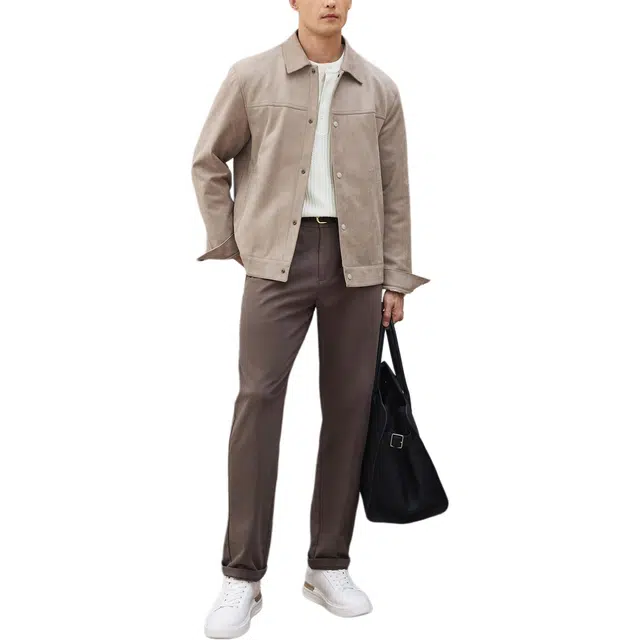 丹宁哲学 厚实弹力麂皮绒纯色常规标准英伦风夹克外套 男款