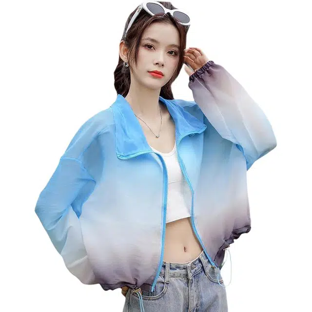 沐晓欣 渐变宽松长袖截短上衣 女款
