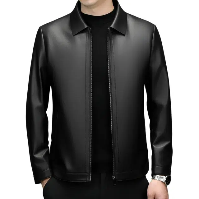 太子龍 高端春秋装翻领真皮中老年行政商务休闲绵羊皮皮衣 男款