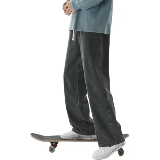 法文箱子 包边橡筋裤宽松阔腿休闲薄款夏季牛仔裤 男款